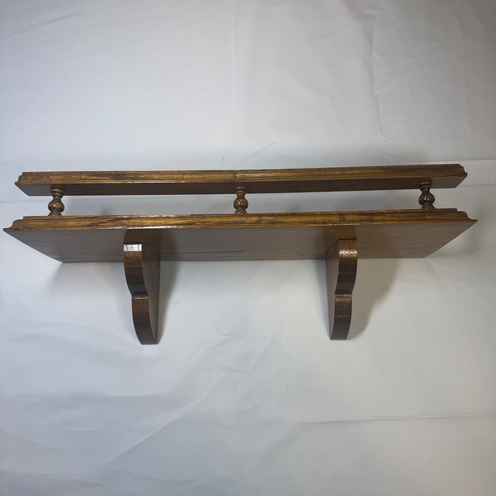 Vintage Wood Wall Shelf Cottagecore Farmhouse with Gallery Rail Spindle Detail